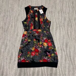 NWT ASTR Black Floral Sleeveless Sheer Panel Open Back Mini Dress Women’s Sz S
